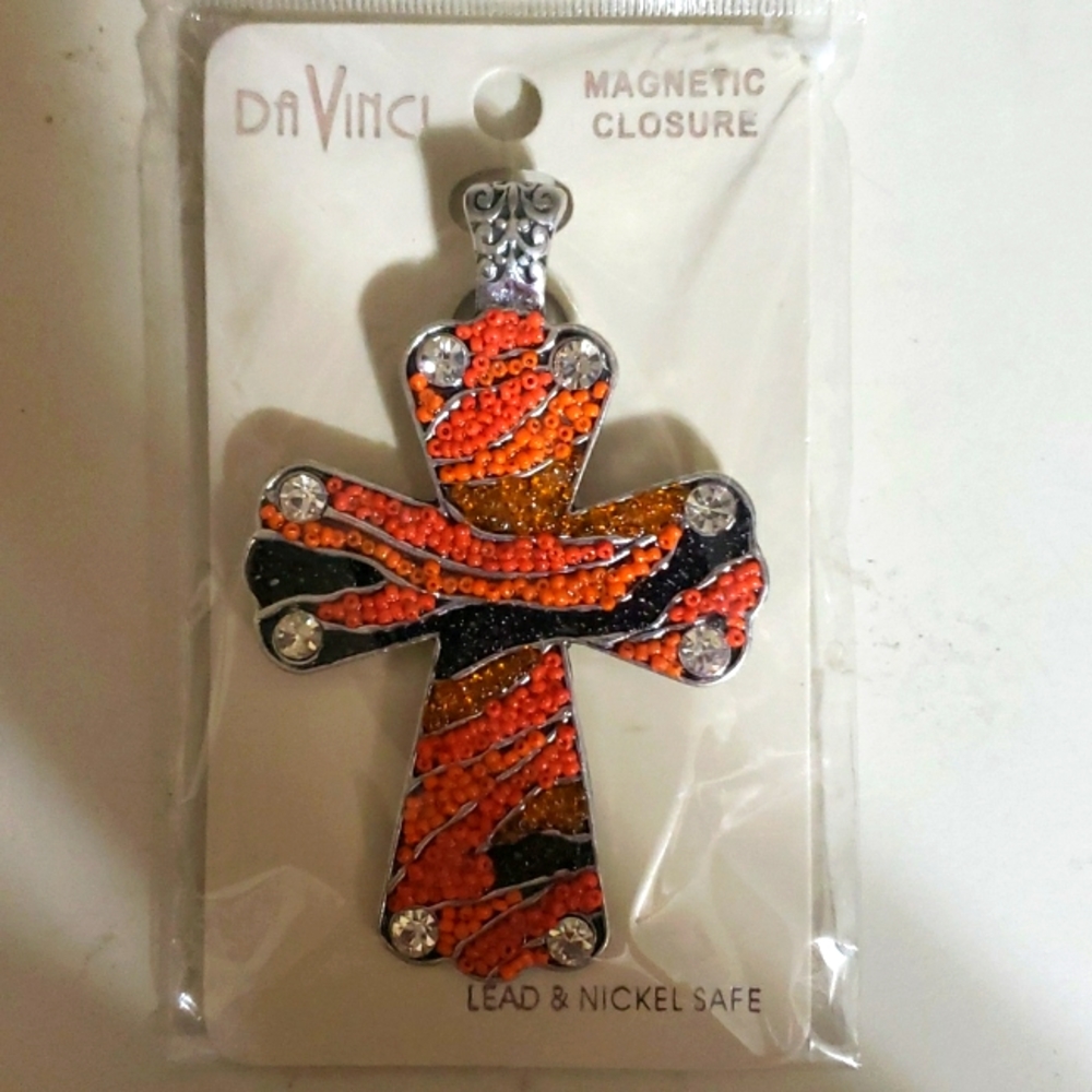 Interchangable cross pendant with bling. Tiger Print. Absolutly gorgeous
